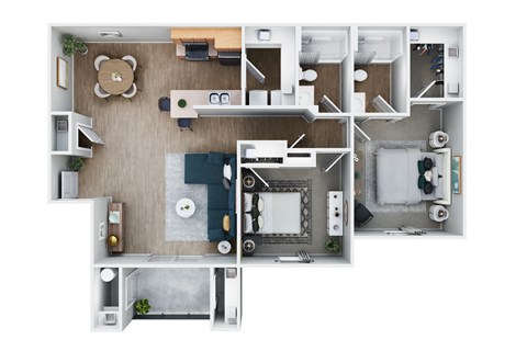 Floor plan for 2 beds, 2 baths, 1268 sqft